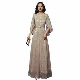 aylosi Prom Maxi Dres for Women Elegant Golden Half Sleeve Sequin A-line Skirt Banquet Women's Evening Party Dr Vestidos s88s#