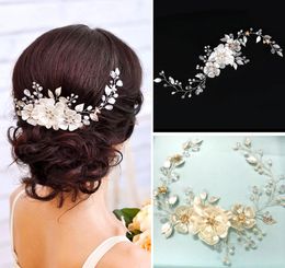 European Elegant Pearl Leaf Bridal Headpieces Flower Wedding Headbands Women Hair Band Headwear Girls Wedding Veil Dress Hair Acce2776988