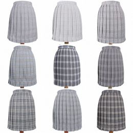 japanese School Dres For Girls Grey Plaid Pleated Skirt Women JK Uniform Skirt High School Student Anime Sailor Suit Skirt N9ER#