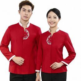 dining Waiter Workwear Lg Sleeve Women's Lobby Hot Pot Restaurant Uniform Hotel Chinese Restaurant Autumn and Winter Q3QG#