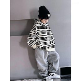Clothing Sets Baby Boys Children Plus Velvet Suits Sportwear Winter Kids Fashion Casual Outdoor Hoode Stripe Jacket Top Pants Child 2Pcs
