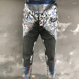 Men's Jeans Top Quality Retro Black Painted Destroyed Men Denim Punk Trousers Hip Hop Pants Streetwear Fashion Designer