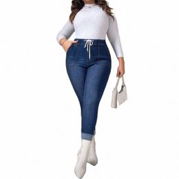 women's Plus Size Elastic Waist Jeans Casual Jeans, Wed Elastic Drawstring Rolled Hem Skinny Jeans B9am#