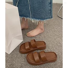 Sandals Brown Flat Slippers Platform Women Wear 2024 Style Home Thick Sole In Summer Beach Slides