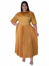 pleated Dres for Women Plus Size 4XL O Neck Short Sleeve A Line Summer Elegant Causal Office Wear Clubwear Plus Size Gowns A09t#