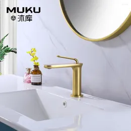 Bathroom Sink Faucets Muku Nordic Brushed Gold Basin Faucet Brass Black Toilet Household & Cold Mixed Water Tap Counter Washbasin