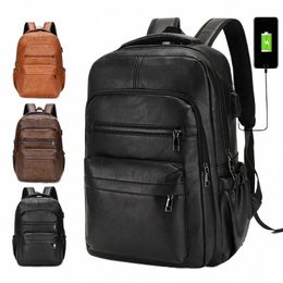 large Capacity Vintage PU Leather Teenage Backpacks Retro Fi Schoolbag Man Multifunctial Backpack Men Zipper Designer New I7eK#