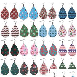 Dangle & Chandelier 16 Colors Statement Snowflake Deer Printed Leather Earrings Vintage Ethnic Waterdrop Shape Girls Womens Christmas Dh3J2