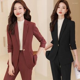 Women's Two Piece Pants Wine Red Suit Office Lady Spring And Autumn Coat Broadcasting Art Exam Dress Field Work Business Formal Wear