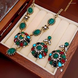 Necklace Earrings Set MOGAKU Vintage Ethnic Acrylic Crystal Women Temperament Turkish Cuban Gypsy Womens Accessories