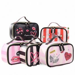 fudeam Leather Portable Women Cosmetic Bag Multifuncti Travel Toiletry Storage Organise Handbag Waterproof Female Makeup Case M1tc#