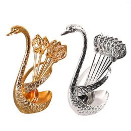 Spoons Stainless Steel Creative Dinnerware Set Decorative Swan Base Holder With 6 For Coffee Fruit Dessert Stirring Teaspoon