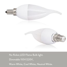 E12 E14 E27 B22 B15 LED CANDLE BOLD BOLB FLAME TIP SWERK 85-265V 3W CHANDELIER LAMP 2835 SMD COOL WARE WARE WHITE SAVING HOME