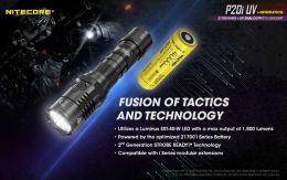 NITECORE P20i UV 1800 Lumens Self Defence LED Tactical UV Flashlight USB-C Rechargeable Dual Light Source Torch with Battery