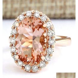 Rings Luxury Oval Gemstones Champagne Crystal Zircon Diamonds For Women 18K Rose Gold Color Jewelry Bijoux Bague Party Drop Delivery Dh2S9