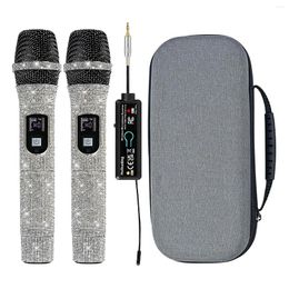 Microphones Professional UHF Universal Wireless Crystal Diamond Microphone Rechargeable 6.35/3.5mm Receiver With Storage Box Show Wedding