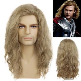 Nxy Vhair Wigs Gnimegil Synthetic Long Curly for Man Blonde Wave Hair Wig Men Cosplay Halloween Costume Natural Styles Party Male Gift 240330