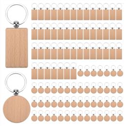 Storage Bottles 100Pcs DIY Blank Wooden Key Chain Rectangle Heart Round Ellipse Carving Ring Wood