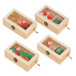 Decorative Figurines Year Christmas Creative Wooden Hand-Cranked Music Box Santa Claus Gifts Children's Birthday