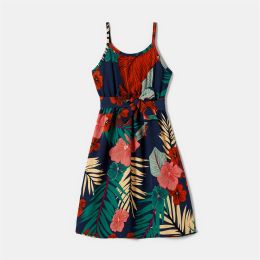 PatPat Family Matching Outfits Plant Floral Print Slip Dresses and Short-sleeve T-shirts Family Look Clothes Sets