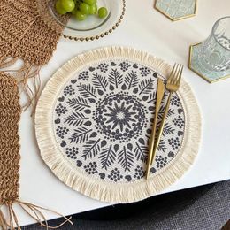 Table Mats Light Luxury Bohemian Style Woven Cotton Placemat Nordic Fabric Tassel Insulation Mat Anti-Scalding Pot Home Decorative