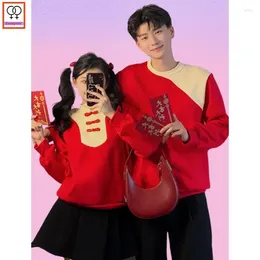 Women's Hoodies Matching Couple Clothes 2024 Year Red Valentine's Holiday Cute Date Girls Female Male Lovers Sweatshirts