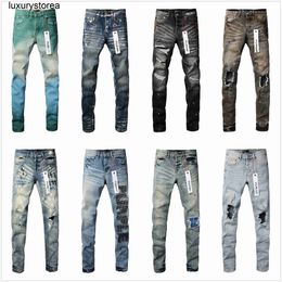 jeans viola jeans firmati per jeans da uomo jeans da uomo alla moda di alta qualità pantaloni firmati stile cool motociclista strappato effetto consumato jeans blu neri slim fit R1