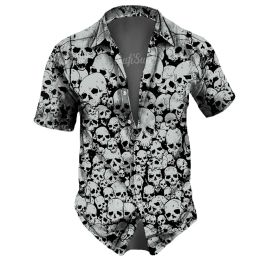 レトロメンシャツスカル3Dプリンティングトップパターン夏の毎日のラペル半袖特大のストリートデザインメンズシャツの服