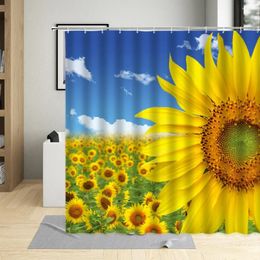 Shower Curtains Sunflower Flowers Curtain Pastoral Landscape Beautiful Bloom Bathroom Home Decorative Cloth With Hook Washable Waterproof