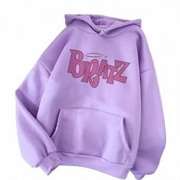 bratz Letter Printed Plus Size Hooded Sweatshirt Men Women Hoodie Hip Hop Lg Sleeve Streetwear Unisex Comfortable Clothes Tops l00b#