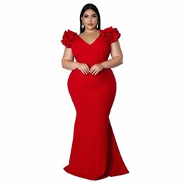 plus Size Evening Dr Elegant Lady Ruffle Red Black Sexy Backl Large Sizes Women Party Formal Maxi Lg Dres Summer 2023 98yg#