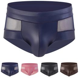 Men Sexy Pouch Underwear See-through Mesh Boxer Shorts U Convex Pouch Trunks Pink Briefs Erotic Hombre Male Lingerie Tanga