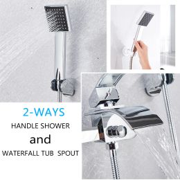 SHBSHAIMY Chrome Waterfall Bathroom Batutub Faucet Crane Wall Mounted Waterfall Tub Spout Shower Faucet Hot and Cold Mixer Taps