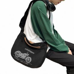 motorcycle Print Canvas Women's Bag Large Handbag Unisex Shoulder Cross Bags Eco Bag Korean Shoppers Menger Bag Y2K Satchel H3q6#