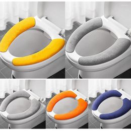 Toilet Seat Covers Warm In Winter Cover Adhesive Solid Color Washable Cushion Portable Reusable Bathroom Accessories