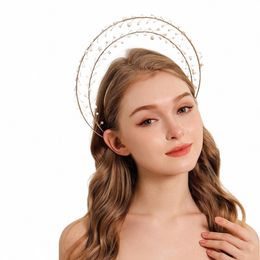 new Our Lady of the H Hair Crown Handmade Copper Wire Pearl Godd Hair Band Bridal Headdr Wedding Jewellery Accories X9N8#