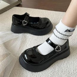 Dress Shoes Black Chunky Platform Lolita Women Heart Buckle Small Leather Student Japanese Style Cosplay JK Uniform