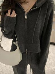 Women's Two Piece Pants Autumn Elegant Suit Fashion 2 Set Women Solid Zipper Hooded Tops Casual Drawstring Sets Korean Woman Clothes Outfits