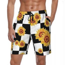 Men's Shorts Summer Gym Man Sunflower Sports Checkerboard Print Custom Beach Y2K Funny Quick Drying Swim Trunks Big Size