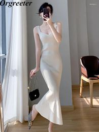 Casual Dresses Sexy Dress Backless Spaghetti Strap Female Solid All-matching High Waist Knitted Rib Club Mermaid For Women