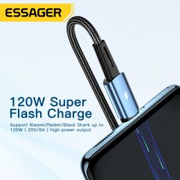 Essager 120W USB Type C Cable Super Fast Charge 67W Cable Quick Charge 6A For Xiaomi 12Pro Redmi K50 Note 11Pro Black Shark5 Pro