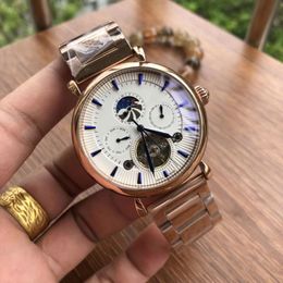 Luxury mens wristwatches business watches men flywheel Moon phase Sub-Dials Work Mechanical automatic waterproof male watch For ma256v