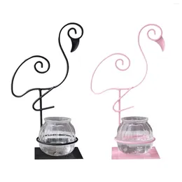 Vases Desktop Glass Planter Hydroponics Vase Metal Stand Flamingo Holder For Garden Office