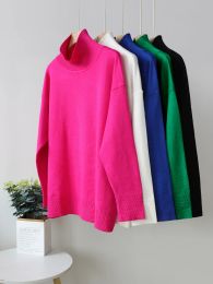 Rose Red Autumn Winter Women's Sweater Pullover 2023 Basic Green Turtleneck Oversize Jumper Vintage Knitted Sweaters for Women
