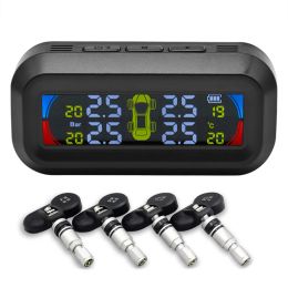 Smart Car TPMS Tire Pressure Monitoring System Solar Power Digital TMPS LCD Display USB Auto Security Alarm Tire Pressure Sensor