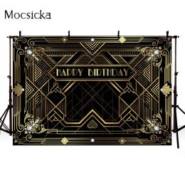 Great Gatsby Theme Birthday Party Photography Background Black Golden Line Customize Birthday Party Decor Backdrops Banner