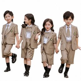 children School Uniform Girls Boys Short Sleeved Blazer Coat Shirt Dr Shorts Clothes Tie Set Korean Japanese Student Outfit m1b7#