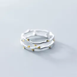 With Side Stones 925 Sterling Silver Fashion Jewellery Gold 2 Layers Leaves Cocktail Opening Ring Sizable For Women Girls Kids Lover Gift
