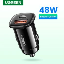 UGREEN Car Charger 30W PD Quick Charge QC4.0 3.0 SCP Type C Fast USB Car Charger For iPhone 14 13 12 Xiaomi Mobile Phone Charger