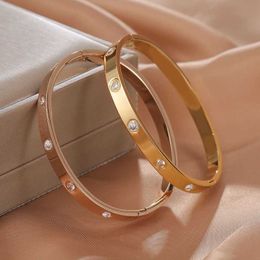 2024 Thin Nail Elastic Bracelet for Men and Womens Non fading titanium steel plating 18 K rose gold full diamond buckle bracelet Korean personalized net red